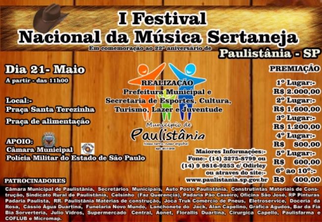 Classificação do 1º Festival Nacional da Música Sertaneja de Paulistânia